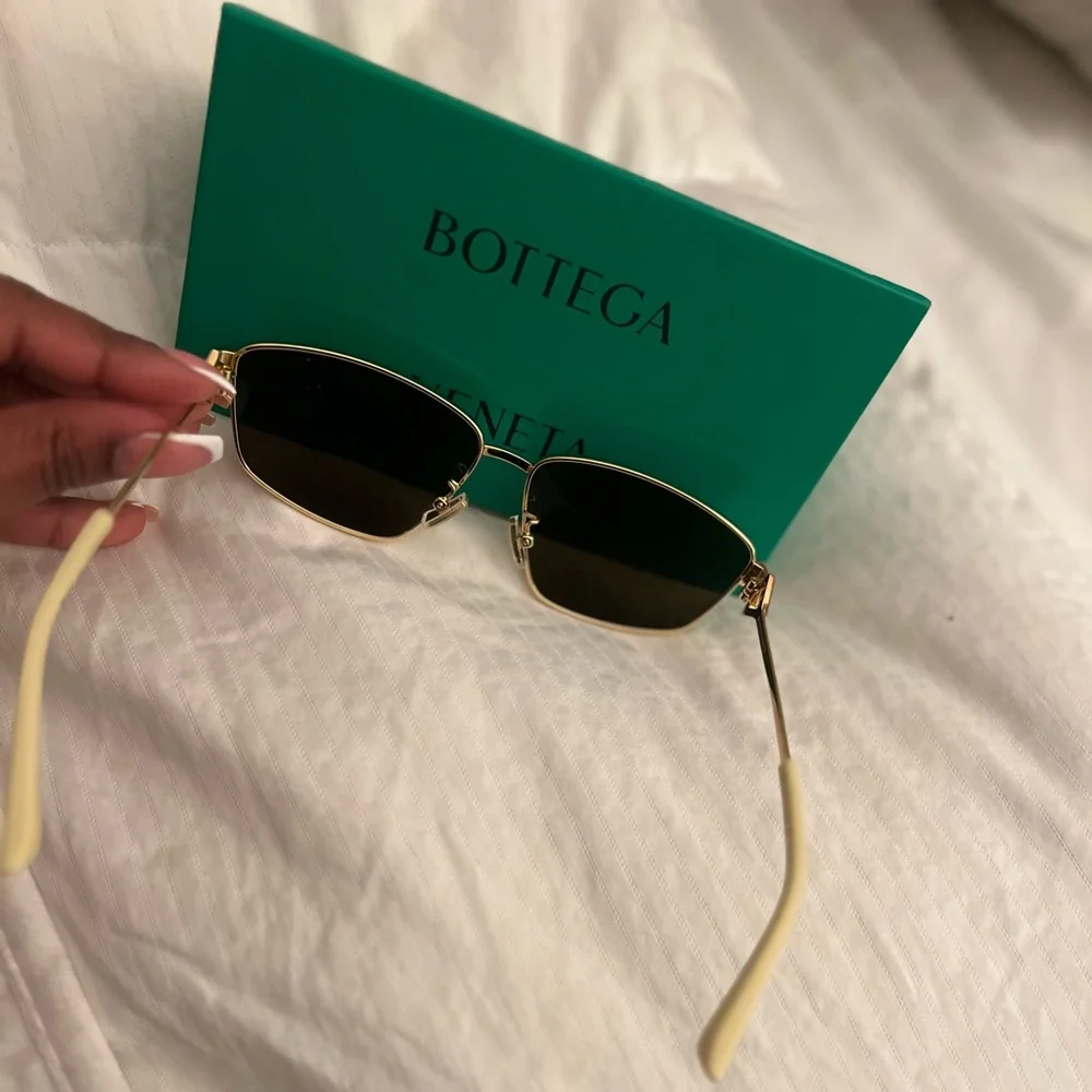 Bottega Veneta Gold Sunglasses with Rectangular Lenses